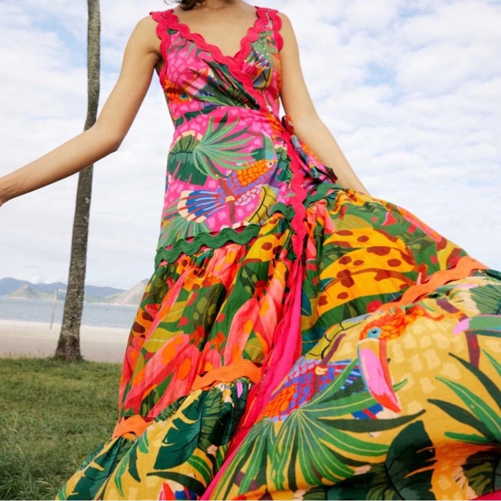 Farm Rio Maxi Painted Toucan Dress XS - worn once!